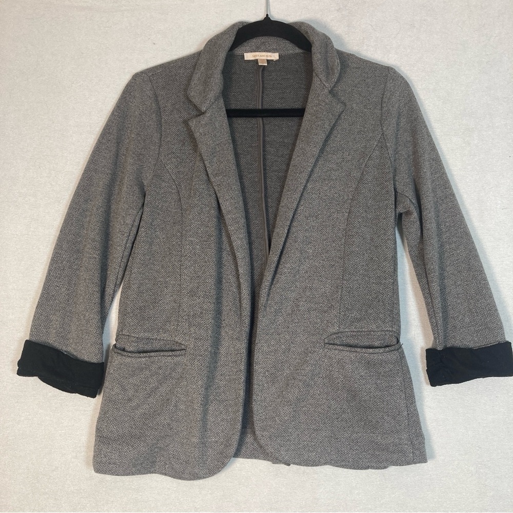 Skies Are Blue Asa Knit Blazer Gray Charcoal Open Front 3/4 Sleeves Cuffs Small - Picture 14 of 16